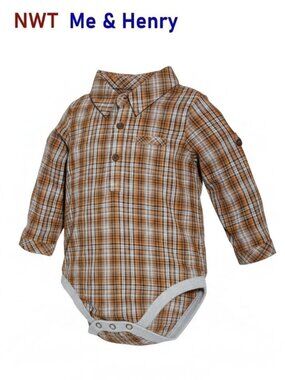 Me & Henry Woven Bodysuit in a Multicolored Plaid Pattern Size 12-18M